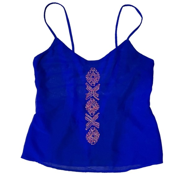 Charlotte Russe Beaded Blouse Size M Sleeveless Royal Blue Cutout Back - Picture 2 of 6